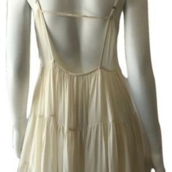 Flowy Cream Dress With Floral Accent Neckline - Picture 5 of 5